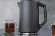 Arendo - Edelstahl Wasserkocher mit Temperatureinstellung 40-100 Grad in 5er Schritten - Doppelwand Design - Modell ELEGANT - 1,5 Liter - 2200 W - Teekocher mit Temperaturanzeige - GS - Cool Grey