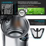 Arendo - Wasserkocher mit Temperatureinstellung - Edelstahl - Temperaturauswahl 40-100 Grad - LED Display - 1,7 Liter - 2200 W - Teekocher mit Temperaturanzeige - GS